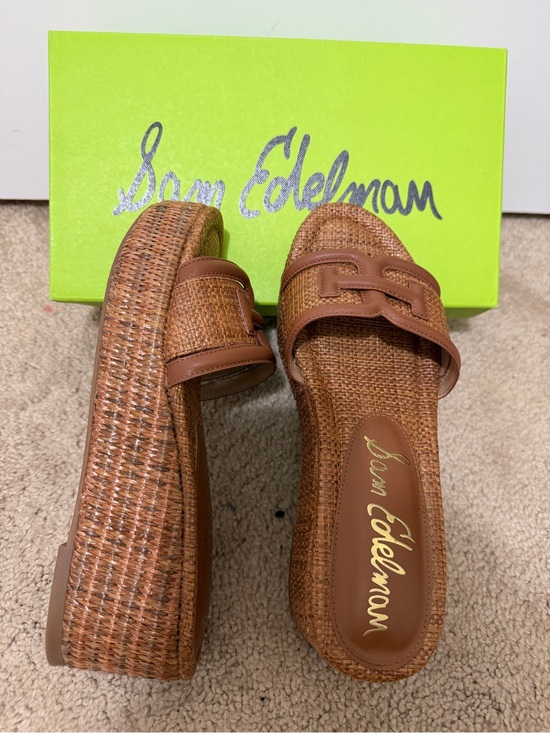Sam Edelman Shoes - Sam Edelman Tan Woven Platform Mule Slides